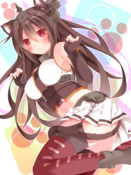 Rule 34 | 10s, 1girl, animal ears, breasts, brown hair, cat ears, cat tail, fingerless gloves, gloves, kantai collection, large breasts, long hair, mogu (au1127), nagato (kancolle), navel, red eyes, skirt, solo, tail
