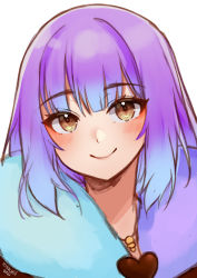 Rule 34 | 1girl, blush, brown eyes, commentary, coronetto kokoro, english commentary, fur collar, gradient hair, head tilt, heart, heart in eye, highres, indie virtual youtuber, jewelry, looking at viewer, medium hair, multicolored hair, necklace, portrait, purple hair, simple background, smile, solo, symbol in eye, temachii, virtual youtuber, white background