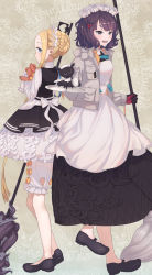 Rule 34 | 2girls, abigail williams (fate), abigail williams (festival outfit) (fate), artist request, black dress, black footwear, blonde hair, blue eyes, blush, breasts, dress, fate/grand order, fate (series), forehead, gloves, heroic spirit festival outfit, highres, jacket, katsushika hokusai (fate), katsushika hokusai (festival outfit) (fate), long hair, long sleeves, looking at viewer, maid headdress, medium breasts, multiple girls, octopus, official alternate costume, open clothes, open jacket, open mouth, parted bangs, purple eyes, purple hair, sidelocks, small breasts, smile, stuffed animal, stuffed toy, teddy bear, tokitarou (fate), tray