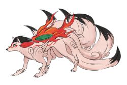 Rule 34 | amaterasu (ookami), animal, cosplay, fire, glasses, hailey lain, mystery (mystery skulls), mystery (mystery skulls) (cosplay), mystery skulls, no humans, ookami (game), simple background, white background, wolf