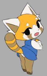 Rule 34 | 1girl, :3, aggressive retsuko, animal ears, ass, black eyes, blue skirt, blue vest, blush, brown footwear, clothes lift, embarrassed, female focus, formal, from behind, full body, furry, furry female, grey background, hand up, jpeg artifacts, long sleeves, looking back, miniskirt, office lady, open mouth, panda ears, panda tail, panties, pencil skirt, retsuko, robot (pixiv 42325944), shirt, shoes, simple background, sketch, skirt, skirt lift, skirt suit, solo, standing, suit, underwear, vest, white panties, white shirt