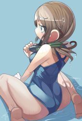 Rule 34 | 1girl, brown hair, ddd (oid065j125bwz), goggles, goggles around neck, green eyes, i (deichi), one-piece swimsuit, original, school swimsuit, short hair, solo, swimsuit