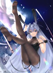 Rule 34 | 1girl, :3, absurdly long hair, absurdres, anchor ornament, animal ears, arm strap, ass, azur lane, bad id, bad pixiv id, bare shoulders, black leotard, black pantyhose, blue eyes, blue hair, bodystocking, breasts, cleavage, fake animal ears, feet, full body, highres, large breasts, leotard, long hair, looking at viewer, new jersey (azur lane), new jersey (exhilarating steps!) (azur lane), no shoes, noraneri, official alternate costume, oversized breast cup, pantyhose, playboy bunny, rabbit ears, rabbit tail, see-through, see-through cleavage, soles, solo, strapless, strapless leotard, tail, toes, very long hair, wrist cuffs