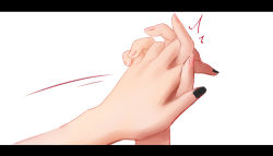 Rule 34 | ^^^, 2girls, black nails, fingernails, holding hands, interlocked fingers, letterboxed, multiple girls, nail polish, original, out of frame, pink nails, shimmer, simple background, speed lines, white background, yuri