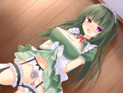 Rule 34 | 1girl, apron, black bow, blush, bow, bow panties, bowtie, breasts, bridal garter, cleavage, clothes lift, dress, dress lift, drooling, game cg, garter straps, gloves, good days maker, green dress, green hair, heart, heart-shaped pupils, highres, kiruyo, large breasts, long hair, looking at viewer, maid, maid (uwaki ecchi x honki ecchi), maid apron, maid headdress, navel, open mouth, panties, pink eyes, puffy sleeves, pussy juice, red bow, red bowtie, sex toy, short sleeves, smile, source request, standing, sweat, symbol-shaped pupils, twintails, underwear, uwaki ecchi x honki ecchi, vibrator, vibrator under clothes, vibrator under panties, wet, wet clothes, wet panties, white apron, white gloves, white panties