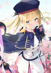 Rule 34 | 1girl, absurdres, artoria caster (fate), artoria caster (second ascension) (fate), artoria pendragon (fate), blonde hair, eyes visible through hair, fate/grand order, fate (series), flower, gloves, green eyes, hair between eyes, hat, highres, holding, holding staff, long hair, long sleeves, looking at viewer, smile, solo, staff, standing, xkirara39x