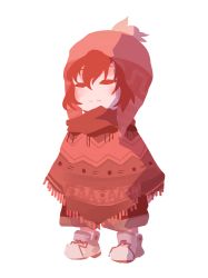 Rule 34 | = =, alternate costume, androgynous, blush, bobblehat, brown hair, caribun, clenched hand, expressionless, closed eyes, frisk (undertale), full body, gender request, hat, poncho, scarf, shoes, shorts, simple background, solo, standing, undertale, white background