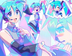 Rule 34 | + +, 1girl, :&lt;, black skirt, black sleeves, blue eyes, blue nails, blush, blush stickers, chibi, closed mouth, collared shirt, commentary, denaseey, detached sleeves, gradient eyes, gradient hair, grey shirt, hair between eyes, hair ornament, hand on own chest, hatsune miku, highres, long hair, microphone, multicolored eyes, multicolored hair, multiple views, necktie, one eye closed, open mouth, outstretched arm, shirt, skirt, sleeveless, sleeveless shirt, smile, spring onion, twintails, very long hair, vocaloid, w