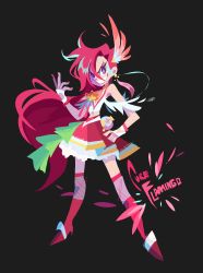 Rule 34 | 1girl, crop top, cure flamingo, earrings, feathers, fingerless gloves, fishnets, gloves, hair ornament, highres, hoaxghost, jewelry, long hair, looking at viewer, magical girl, multicolored hair, nail polish, precure, red hair, smile, solo, takizawa asuka, tropical-rouge! precure, two-tone hair, very long hair, white gloves