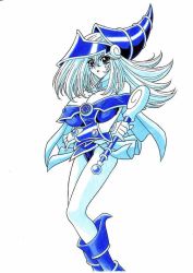 Rule 34 | 1girl, breasts, crossed arms, dark magician girl, duel monster, hige ani, large breasts, long hair, monochrome, simple background, solo, wand, yu-gi-oh!, yu-gi-oh! duel monsters, yuu-gi-ou
