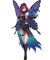 Rule 34 | 1girl, bare shoulders, blue eyes, boots, breasts, butterfly wings, center opening, circlet, cleavage, cleavage cutout, clothing cutout, covered navel, facial mark, fairy wings, fire emblem, fire emblem heroes, flower, full body, hair over one eye, highres, insect wings, leaf, long hair, nintendo, official art, pink hair, rose, solo, standing, thorns, transparent background, triandra (fire emblem), wings, yoshiku (oden-usagi)
