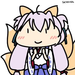 Rule 34 | 1girl, ahoge, animal ears, animated, animated gif, clapping, fox ears, fox girl, fox tail, japanese clothes, long hair, lowres, miko, multiple tails, seseren, smile, tail
