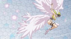 Rule 34 | 1girl, angel, angel girl, angel wings, angewomon, animated, belt, blonde hair, breasts, digimon, digimon (creature), feathers, large breasts, long hair, lowres, mask, nail polish, tagme, wings