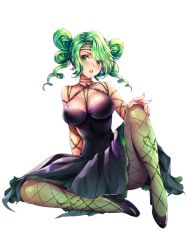 Rule 34 | 1girl, bishoujo senshi sailor moon, bishoujo senshi sailor moon crystal, breasts, cleavage, dark green hair, dress, earrings, fishnet pantyhose, fishnets, green eyes, highres, jewelry, large breasts, lebachqui126, pantyhose, solo, teeth, tellu (sailor moon), thorns, upper teeth only, witches 5
