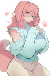 Rule 34 | 1girl, absurdres, animal nose, blue shirt, blush, breasts, clothing cutout, furry, furry female, glasses, green eyes, highres, large breasts, long sleeves, looking at viewer, medium hair, original, pants, parted lips, paw print, paw print background, round eyewear, shirt, shoulder cutout, simple background, smile, snout, solo, suurin (ksyaro), tail, twitter username, white background, yellow pants