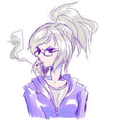 Rule 34 | 1girl, bad id, bad pixiv id, glasses, kugimine, long hair, monochrome, original, ponytail, simple background, sketch, smoking, solo, white background
