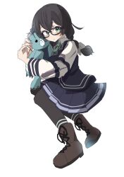 Rule 34 | 1girl, absurdres, averting eyes, black-framed eyewear, black pantyhose, blue jacket, blue stripes, boots, bow, braid, brown footwear, cevio, closed mouth, collared shirt, cross-laced footwear, double-parted bangs, expressionless, full body, glasses, green eyes, green necktie, hair bow, hanakuma chifuyu, highres, holding, holding stuffed toy, hugging object, jacket, lace-up boots, lapels, long sleeves, low twin braids, multicolored clothes, multicolored jacket, necktie, nekobasi neko, notched lapels, pantyhose, pleated skirt, rectangular eyewear, semi-rimless eyewear, shirt, simple background, skirt, solo, striped clothes, striped jacket, striped skirt, stuffed toy, synthesizer v, twin braids, two-tone jacket, under-rim eyewear, white background, white bow, white jacket, white shirt, white stripes