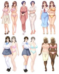 Rule 34 | 6+girls, barefoot, blonde hair, bra, breasts, brown hair, covered erect nipples, curvy, daremo ga kanojo wo neratteru, dark-skinned female, dark skin, ganguro, hamashima shigeo, highres, japanese clothes, kagachi-sama onagusame tatematsurimasu: netorare mura inya hanashi, kimono, large breasts, long hair, long skirt, looking at viewer, marika o&#039;hara, midriff, mature female, multiple girls, multiple views, navel, nipples, orcsoft, orushibu, otonari no kokujin otto ni dakarete nakimodaeru saiai no tsuma, purple hair, ribbed sweater, school uniform, see-through, shinozaki miwako, shirasaki ayano, shirasaki miyu, siblings, simple background, sisters, skirt, smile, sumeragi kohaku, sweater, thick thighs, thighhighs, thighs, tomikura ayaka, tomikura manami, underwear, white background, wide hips