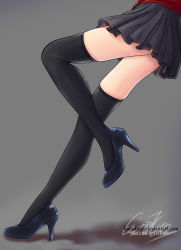 Rule 34 | 1girl, artist request, black footwear, black thighhighs, boots, fate/stay night, fate (series), high heels, highres, legs, lower body, shade, skirt, solo, thighhighs, tohsaka rin, zettai ryouiki