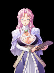 10s blush book breasts cleavage emeraria glasses kyonyuu_fantasy kyonyuu_fantasy_gaiden large_breasts naughty_face pink_hair