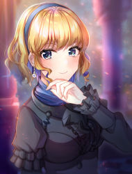 Rule 34 | 1girl, blonde hair, blush, constance von nuvelle, curly hair, earrings, fire emblem, fire emblem: three houses, hairband, highres, jewelry, multicolored hair, nintendo, purple eyes, purple hair, satoimo chika, solo, sparkle, two-tone hair