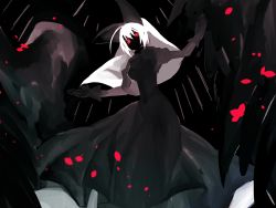 Rule 34 | 1girl, bad id, bad pixiv id, elphelt valentine, glowing, glowing eyes, guilty gear, guilty gear xrd, hyakuhachi (over3), monochrome, petals, red eyes, solo, spoilers, spot color