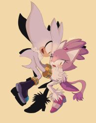 Rule 34 | 1boy, 1girl, animal nose, blaze the cat, blush, body fur, boots, embarrassed, forehead jewel, fur collar, furry, furry female, furry male, furry with furry, gloves, hetero, holding hands, interlocked fingers, neck fur, open mouth, silver the hedgehog, simple background, smile, sonic (series), tail, tondamanuke, white gloves, yellow background, yellow eyes