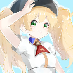 Rule 34 | 1girl, blonde hair, blush, breasts, green eyes, hat, highres, monika weisswind, princess connect!, small breasts, takemura kou, twintails
