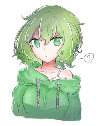 Rule 34 | 1girl, ?, alternate costume, bra, closed mouth, contemporary, green eyes, green hair, looking at viewer, nek0rin parme, simple background, soga no tojiko, solo, spoken question mark, touhou, underwear, upper body, white background, white bra