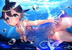 Rule 34 | 10s, 1girl, bad id, bad pixiv id, bare shoulders, black hair, blonde hair, blue eyes, blue hair, blush, breasts, bubble, cleavage, common dolphin (kemono friends), dress, hat, kemono friends, looking at viewer, multicolored hair, ris (pixiv 12266637), sailor collar, small breasts, smile, solo, sparkle, two-tone hair, underwater, underwear, white hair