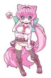 Rule 34 | 1girl, absurdly long hair, animal ears, belt, black thighhighs, blue eyes, boots, cat ears, crazy developers, cross-laced footwear, fang, full body, highres, long hair, long sleeves, musical note, navel, necktie, original, panties, panty pull, pink hair, ponytail, quaver, side-tie panties, skirt, solo, souffle camberetto, souffle gamberetto, spoken musical note, standing, striped clothes, striped panties, thighhighs, transparent background, underwear, very long hair