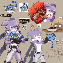 Rule 34 | absurdres, belt, botamon, digimon, flamon, highres, looking at another, meme, mokumon, pointing, pointing at another, red eyes, sharp teeth, strabimon, teeth, wanyamon