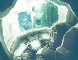Rule 34 | 1boy, 1girl, armored core, armored core: for answer, blue hair, cockpit, commentary request, helmet, highres, holographic monitor, ishiyumi, looking back, mecha, original, pilot suit, robot, science fiction, smile, thumbs up, visor