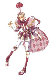Rule 34 | androgynous, argyle cape, argyle clothes, blonde hair, cape, character name, creatures (company), flower, game freak, gen 6 pokemon, gender request, hat, highres, looking at viewer, maroon legwear, multicolored hair, nintendo, personification, pink cape, pink eyes, pink footwear, pink hair, pokemon, puffy sleeves, slurpuff, solo, standing, tongue, tongue out, two-tone hair, uzou