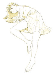 Rule 34 | 1girl, barefoot, long hair, monochrome, original, sketch, skirt, solo, traditional media, yoshitomi akihito