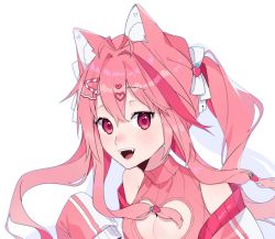 Rule 34 | 1girl, ahoge, animal ear fluff, animal ears, fluff, fluffy, food-themed hair ornament, fox ears, fox girl, hair ornament, indie virtual youtuber, kazu (kazu210), kireina (osiimi), open mouth, pink eyes, pink hair, second-party source, sleeveless, sleeveless sweater, solo, strawberry hair ornament, sweater, twintails, virtual youtuber