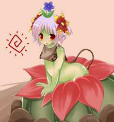 Rule 34 | 1girl, alraune, arched back, artist request, bellossom, blush, colored skin, creatures (company), female focus, flower, game freak, gen 2 pokemon, green skin, monster girl, nintendo, nude, pink hair, plant girl, pointy ears, pokemon, pokemon (creature), red eyes, smile, solo, tail
