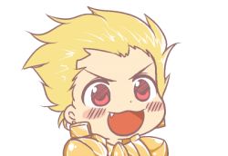 Rule 34 | 1boy, armor, blonde hair, blush, dot nose, fang, fate/stay night, fate (series), gilgamesh (fate), gyate gyate, hair slicked back, ikiyouz, lowres, male focus, open mouth, portrait, red eyes, solo, transparent background