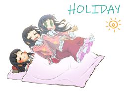 Rule 34 | 1girl, afterimage, black hair, blanket, blush, blush stickers, bow, bowtie, chamaji, colored sclera, commentary request, english text, falling, frills, futon, green eyes, green sclera, hime cut, houraisan kaguya, japanese clothes, long hair, long sleeves, open mouth, pillow, pun, simple background, skirt, sleeping, smile, solo, sun, tabi, takamakura, text focus, touhou, white background, wide sleeves
