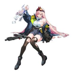 Rule 34 | 1girl, arm tattoo, assault rifle, bag, belt, black footwear, black thighhighs, blue jacket, blue skirt, blush, boots, breasts, carbine, card, earrings, electroshock weapon, eyewear on head, floor, girls&#039; frontline, gun, hand on floor, heart, heart earrings, highres, holding, holding card, jacket, jewelry, large breasts, less-than-lethal weapon, long hair, looking away, mole, mole on breast, mole under eye, neck tattoo, official art, on floor, open clothes, open jacket, open mouth, pink hair, police, police uniform, red eyes, rifle, shirt, sig mcx (girls&#039; frontline), sig sauer, sig mcx, sitting, skirt, solo, taser, taser x26, tattoo, thighhighs, torn clothes, torn shirt, torn skirt, torn thighhighs, transparent background, uniform, very long hair, walkie-talkie, weapon, white shirt, yitiao er-hua