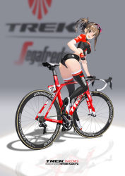 Rule 34 | 1girl, :d, ass, bicycle, bike jersey, black thighhighs, blush, breasts, brown eyes, brown hair, crop top, eyewear on head, fingerless gloves, folded ponytail, full body, gloves, high heel sneakers, high heels, highres, hitomi kazuya, long hair, looking at viewer, medium breasts, midriff, open mouth, original, shoes, smile, solo, sports sunglasses, striped clothes, striped thighhighs, sunglasses, thighhighs, vertical-striped clothes, vertical-striped thighhighs