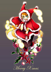 Rule 34 | 00s, 1girl, alternate costume, artist request, bad id, bad pixiv id, black pantyhose, blonde hair, blue eyes, boots, christmas, colette brunel, flower, gift, light particles, long hair, merry christmas, pantyhose, poinsettia, pom pom (clothes), ribbon, santa boots, santa costume, solo, tales of (series), tales of symphonia