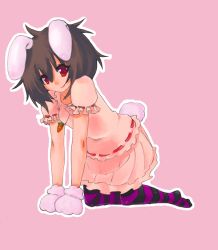 Rule 34 | 1girl, animal ears, black hair, female focus, gloves, inaba tewi, pantyhose, rabbit ears, rabbit girl, rabbit tail, red eyes, shinto~, short hair, solo, striped clothes, striped pantyhose, tail, touhou