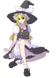 Rule 34 | 1girl, bad id, bad pixiv id, blonde hair, bloomers, braid, female focus, full body, hat, kirisame marisa, long hair, ofuman, simple background, skirt, solo, touhou, underwear, white background, witch, witch hat, yellow eyes