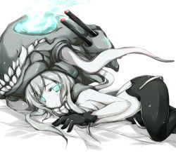 Rule 34 | 10s, 1girl, abyssal ship, blue eyes, bodysuit, gloves, glowing, glowing eyes, kantai collection, looking at viewer, monster, personification, silver hair, solo, turret, wo-class aircraft carrier, yumesato makura
