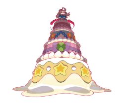 Rule 34 | absurdres, alcremie, artist request, blue bow, bow, cake, closed mouth, colored sclera, cream, creatures (company), food, food focus, full body, game freak, gen 8 pokemon, gigantamax, gigantamax alcremie, heart, highres, nintendo, no humans, official art, outline, pokemon, pokemon (creature), pokemon swsh, red eyes, red sclera, simple background, smoke, solo, star (symbol), transparent background, white outline