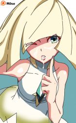 Rule 34 | 10s, blonde hair, brooch, creatures (company), cum, cum in mouth, facial, finger to mouth, game freak, green eyes, jewelry, lips, long hair, lusamine (pokemon), nintendo, one eye closed, pink lips, pokemon, pokemon sm, skirt, tagme, wink