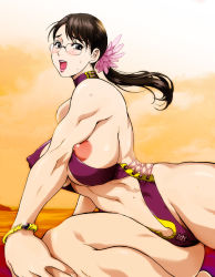 Rule 34 | 1girl, black hair, breast slip, breasts, cattleya (queen&#039;s blade), cattleya (queen's blade), choker, covered erect nipples, glasses, huge breasts, kon-kit, large breasts, mature female, muscular, nipple slip, nipples, one breast out, open mouth, ponytail, queen&#039;s blade, smile, solo, swimsuit, weapon merchant cattleya