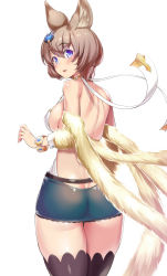 Rule 34 | 10s, 1girl, animal ears, ass, backless dress, backless outfit, bare back, bare shoulders, belt, blue eyes, blush, bob cut, bracelet, breasts, brown hair, butt crack, cape, detached sleeves, dress, erune, eyebrows, from behind, fur trim, granblue fantasy, hair between eyes, hair ornament, halterneck, hand up, highres, jewelry, kawase seiki, looking at viewer, looking back, medium breasts, microskirt, open mouth, revealing clothes, see-through, short dress, short hair, shoulder blades, sideboob, skirt, solo, stella (granblue fantasy), sutera (granblue fantasy), thighhighs, thighs, wrist cuffs