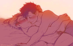 2boys bokuto_koutarou cuddling italiano-biscotti kiss kuroo_tetsurou multiple_boys yaoi